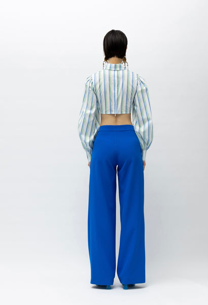 Kea Blue Stripes Crop Shirt