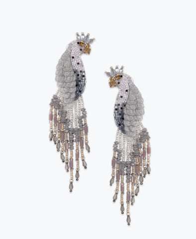 Peacock Earrings - Silver
