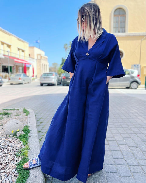 Leucippe Linen Dress - Royal Blue