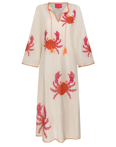 Organic Cotton Crab Dress with Handmade Embroidery