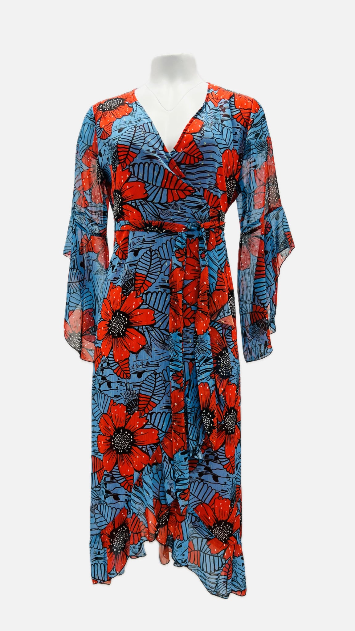 “Red Garden” Midi Print Dress