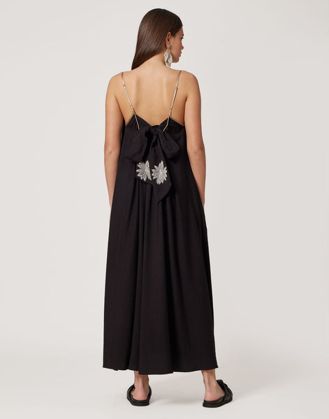 Flowers Black Long Dress