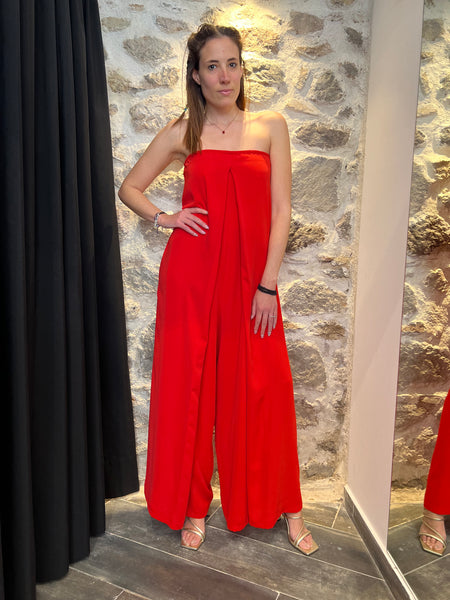 “Kelly” Strapless Jumpsuit - Int. Red