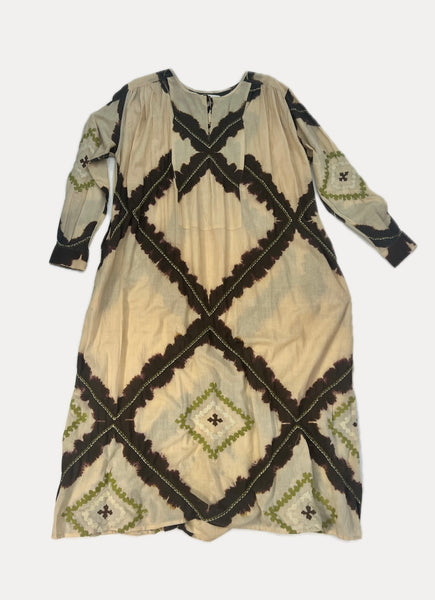 KRISHNA BEIGE EMBROIDERED TIE-DYE DRESS