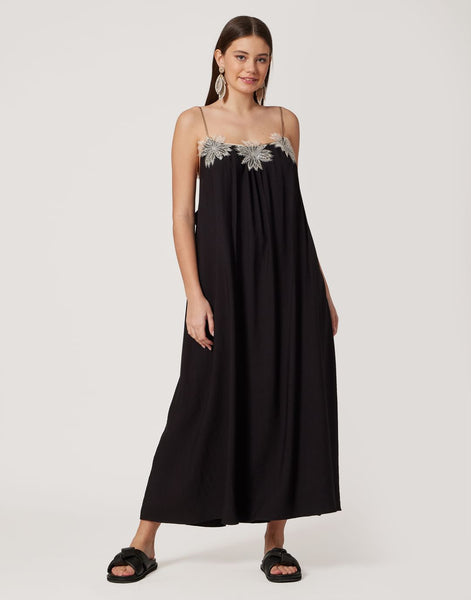 Flowers Black Long Dress