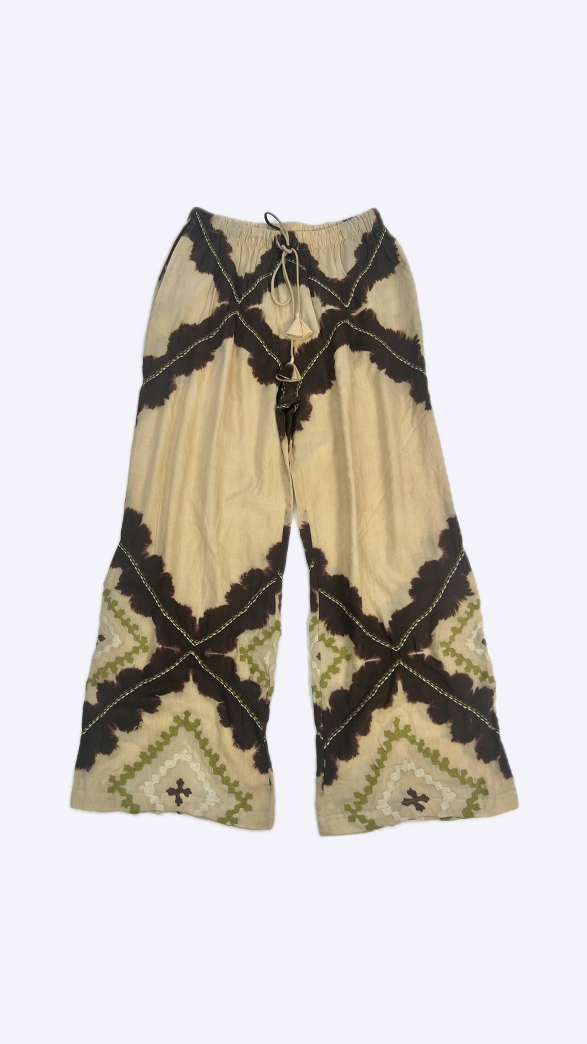 KRISHNA BEIGE EMBROIDERED TIE-DYE PANTS