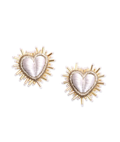 Sparkle Heart Silk Earrings - White