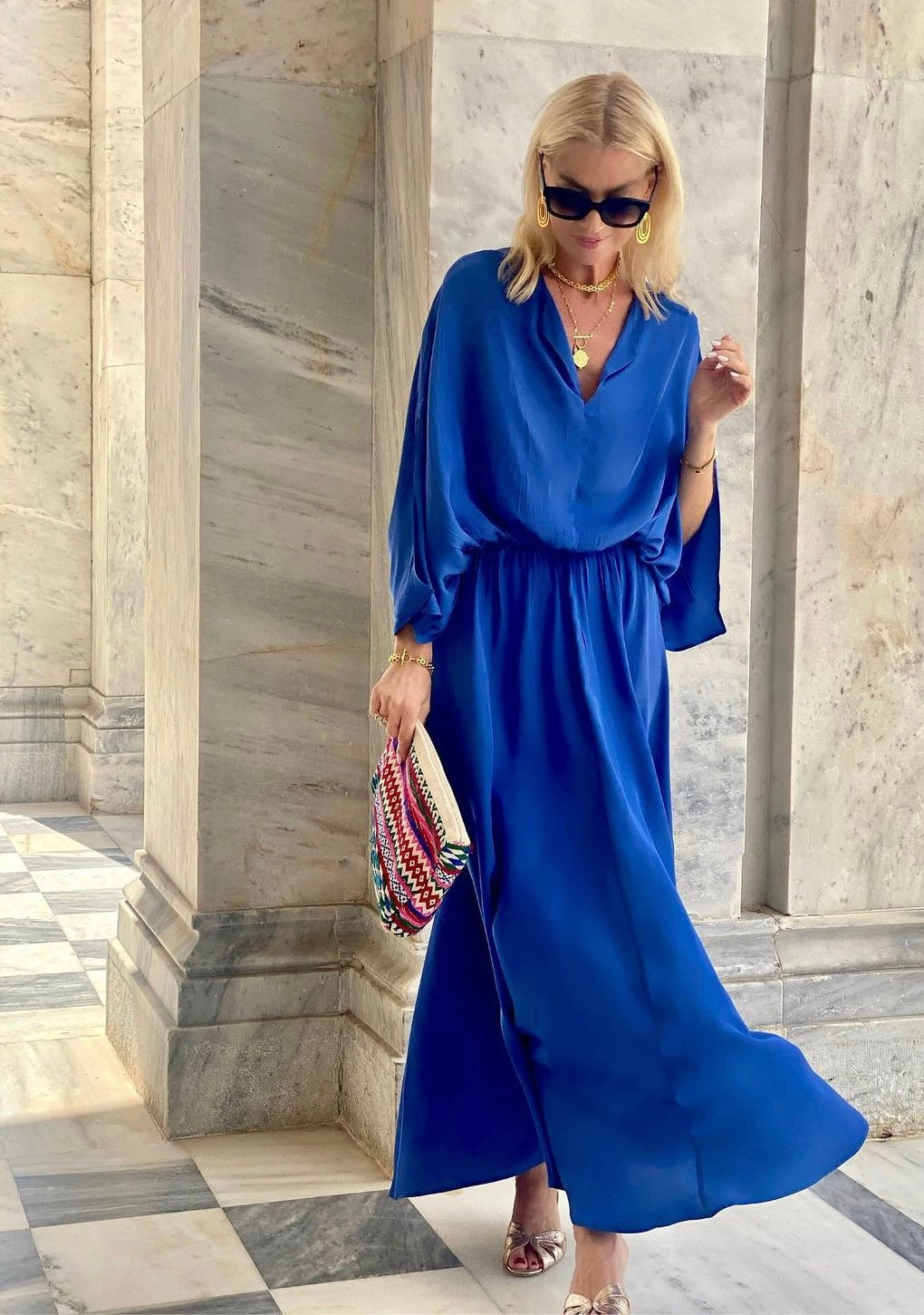 aurelia dress steel blue Aurelia One-Shoulder Satin Maxi Dress