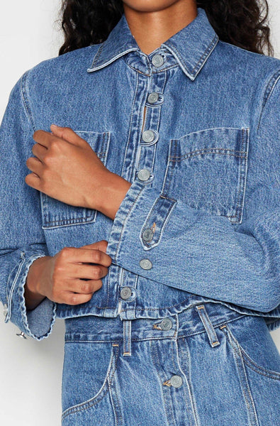 DENIM CREW CROP JACKET - BLUE