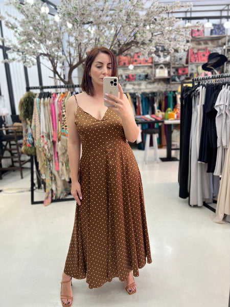 POLKA DOT SILKY DRESS BRONZE