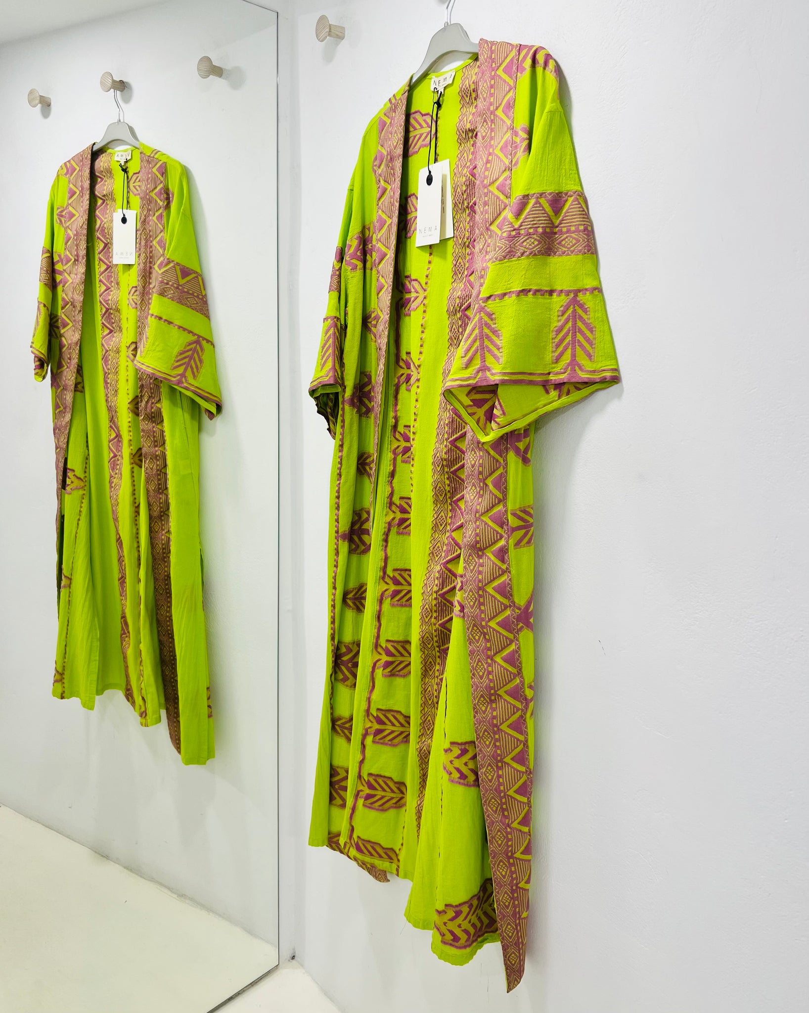 “Annetta” Embroidered Kimono - Purple/Lime