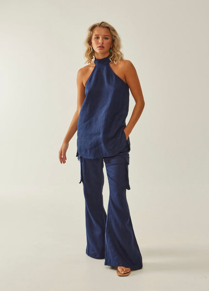 Antiope Linen Top - Royal Blue