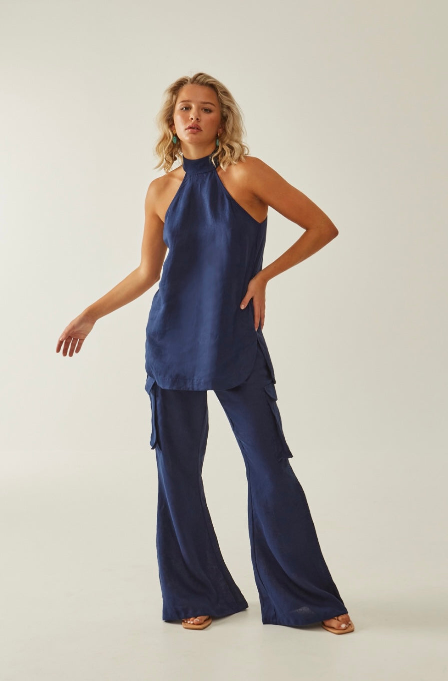 Antiope Linen Top - Royal Blue