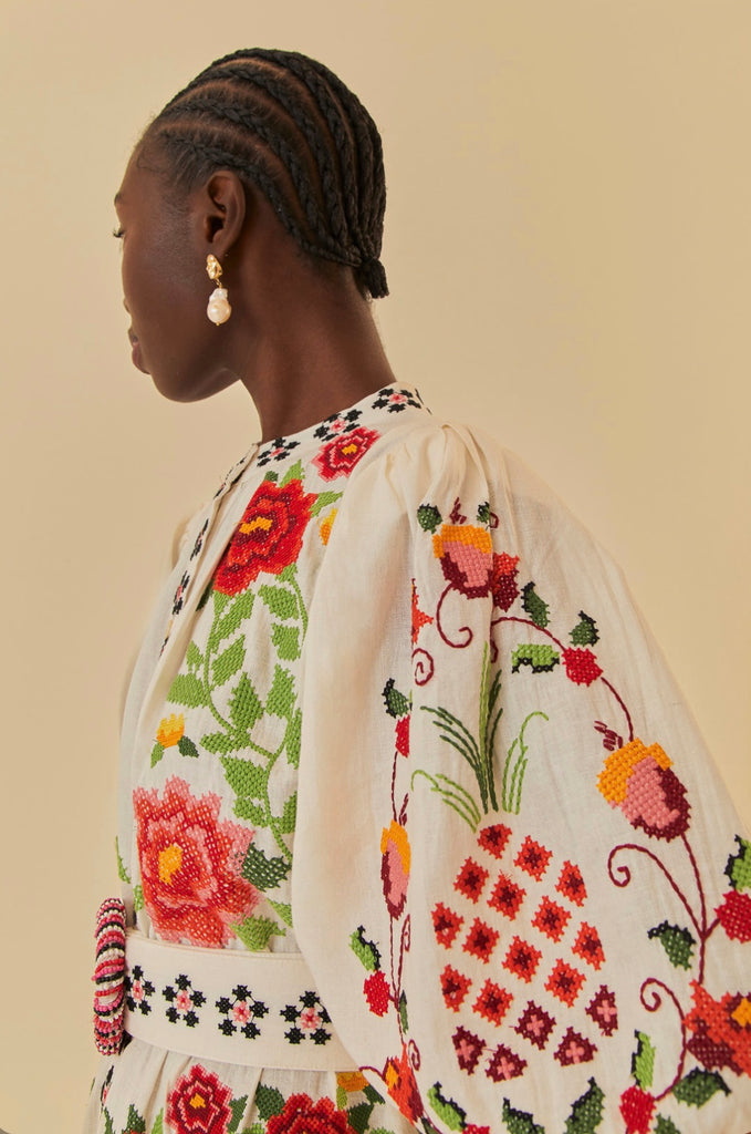 Off-White Embroidered Carmina Floral Short Sleeve Mini Dress PORTES OF GREECE Off-White Embroidered Carmina Floral Short Sleeve Mini Dress PORTES OF GREECE