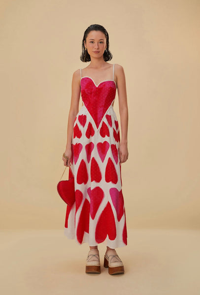 Painted Hearts Off-White Straps Maxi Dress