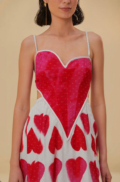 Painted Hearts Off-White Straps Maxi Dress