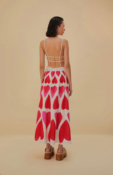 Painted Hearts Off-White Straps Maxi Dress