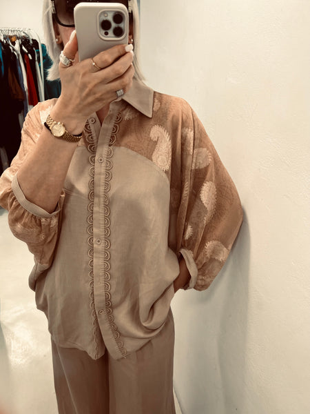 “Rose” Embroidered Shirt - Beige