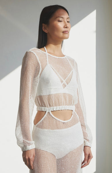 SEQUINED NET DRESS IN WHITE