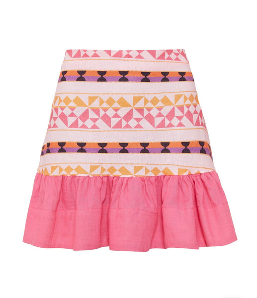 Pink Multi Printed Linen Mini Skirt
