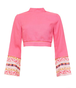 Pink Multi Printed Linen Longsleeve Top