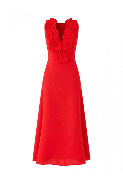 Red Flowers Sleeveless Midi Dress