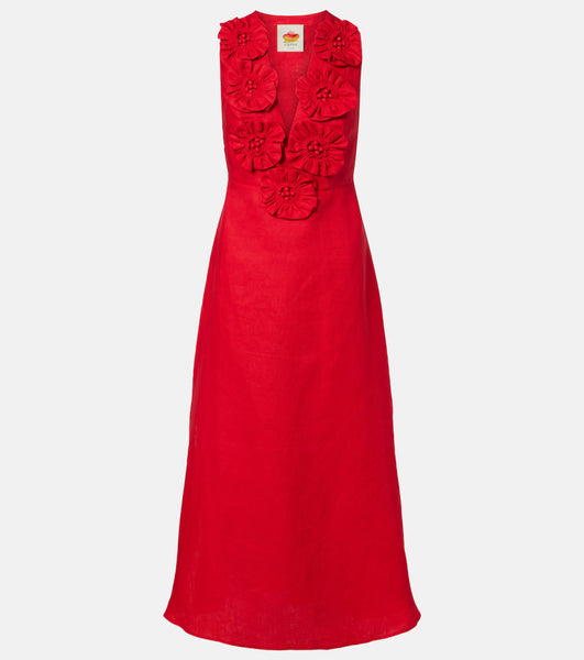 Red Flowers Sleeveless Midi Dress