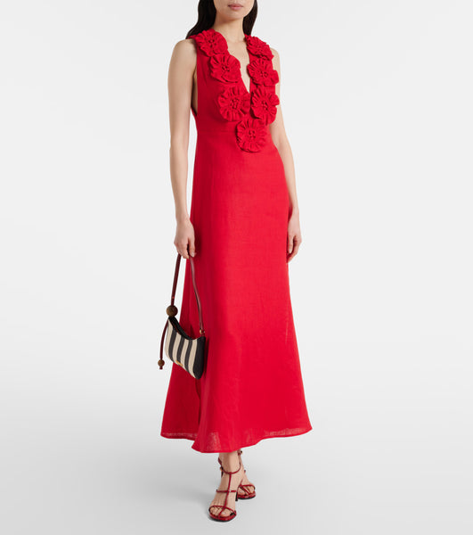 Red Flowers Sleeveless Midi Dress