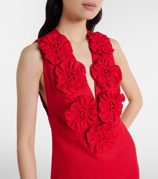 Red Flowers Sleeveless Midi Dress