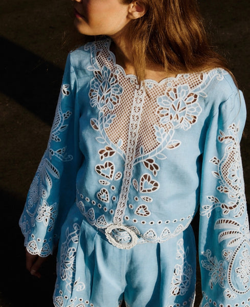 Light Blue Romantic Richelieu Euroflax Premium Linen Shorts