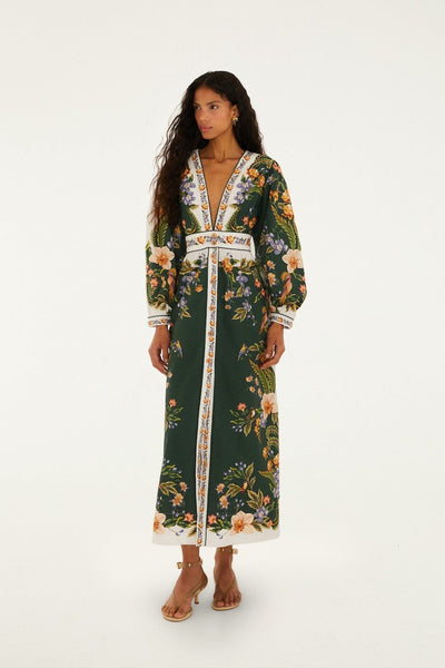 Green Nature V Neck Buttoned Maxi Dress