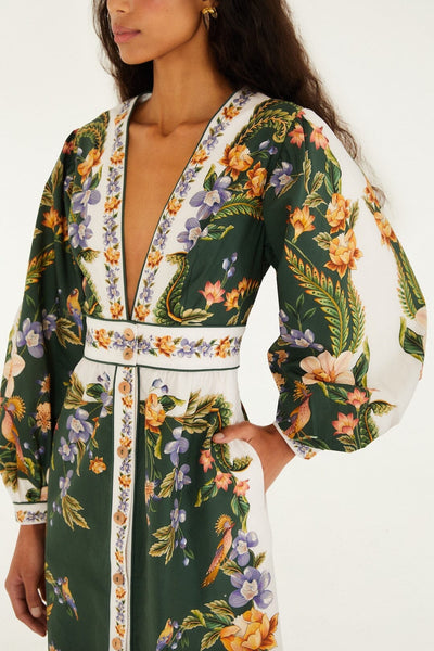 Green Nature V Neck Buttoned Maxi Dress