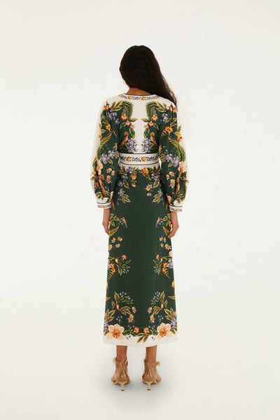 Green Nature V Neck Buttoned Maxi Dress