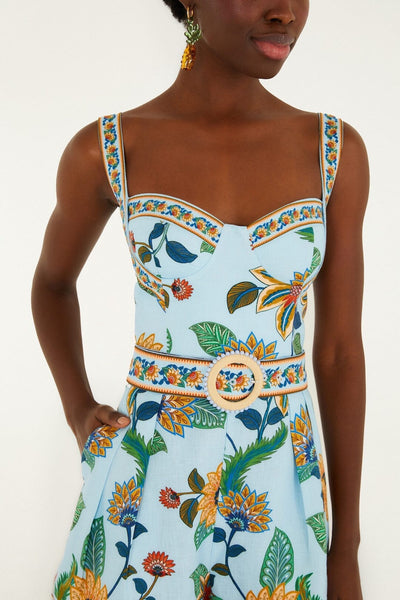 Light Blue Floral Delhi Euroflax Premium Linen Romper