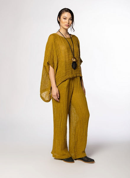 PANTS WIDE LEG NATURAL GAUZE - CURRY