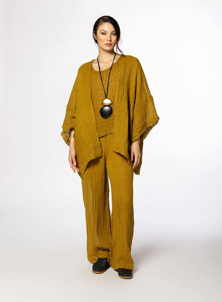 PANTS WIDE LEG NATURAL GAUZE - CURRY