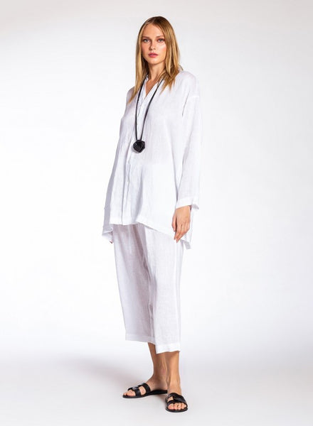 PANTS WIDE LEG CROPPED BIR LINEN - WHITE