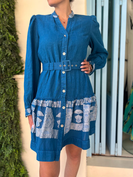 “ARETI” Embroidered dress - Mediterranean blue / Silver