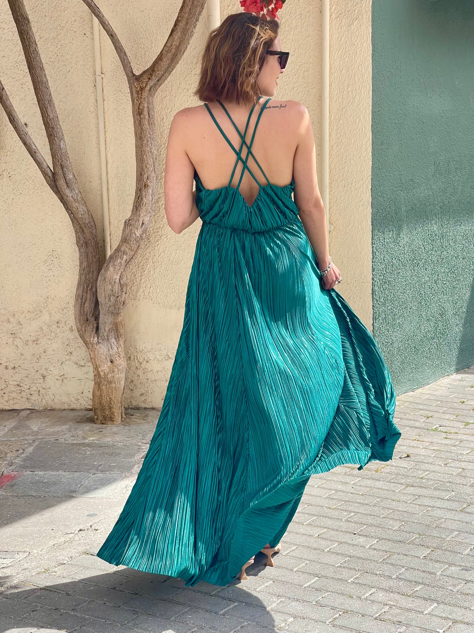 PLEATED DRESS - GREEN