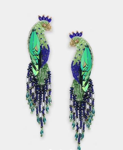 Peacock Earrings - Blue / Green