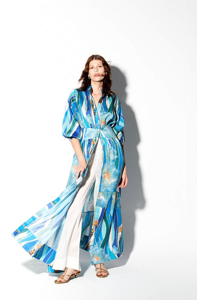 Olympias Printed Silk - Linen Dress