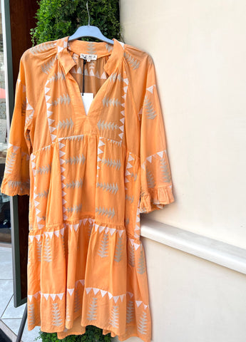 “Sandy” Embroidered Dress - Apricot