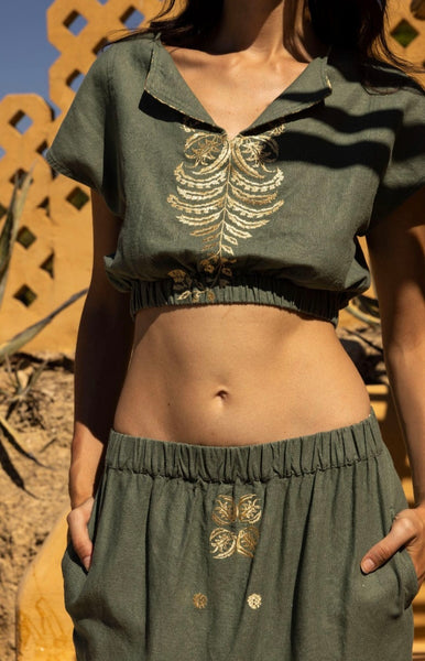 KATYA LINEN TOP - CHAKI