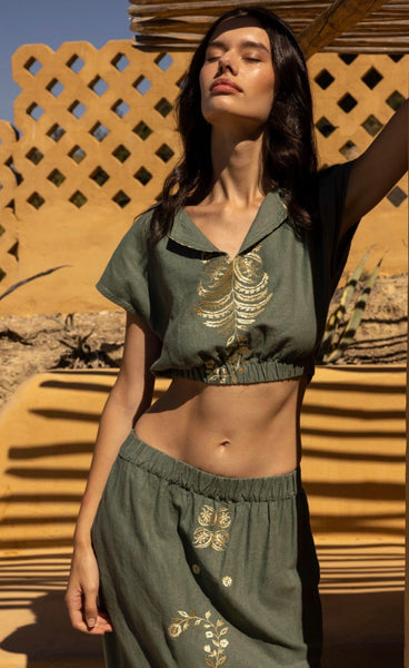 KATYA LINEN TOP - CHAKI