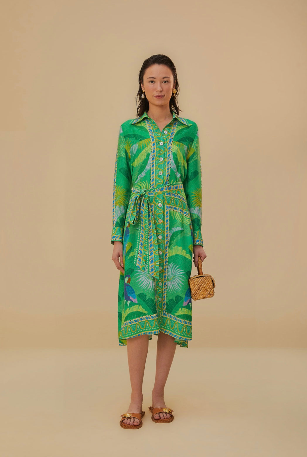 Green Macaw Scarf Lenzing™ Ecovero™ Viscose Chemise Dress