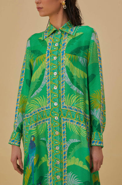 Green Macaw Scarf Lenzing™ Ecovero™ Viscose Chemise Dress