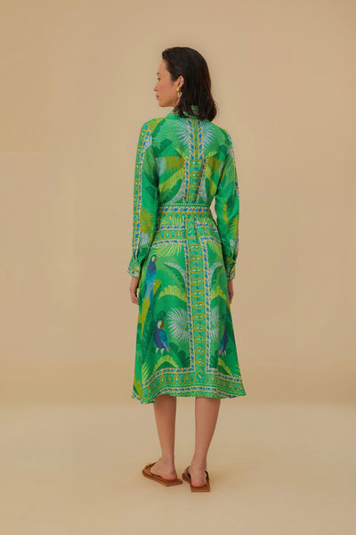 Green Macaw Scarf Lenzing™ Ecovero™ Viscose Chemise Dress