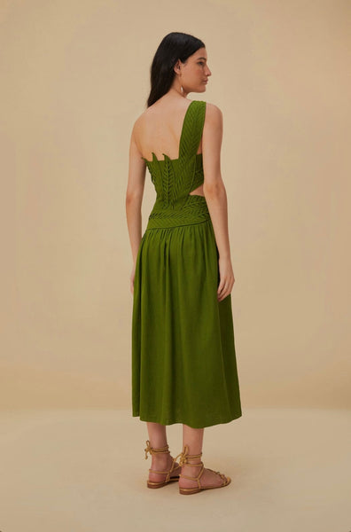 Green Leaves Cut Out Midi Dress