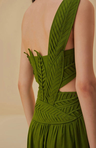 Green Leaves Cut Out Midi Dress