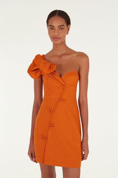Orange Flower -  Premium Linen Mini Dress